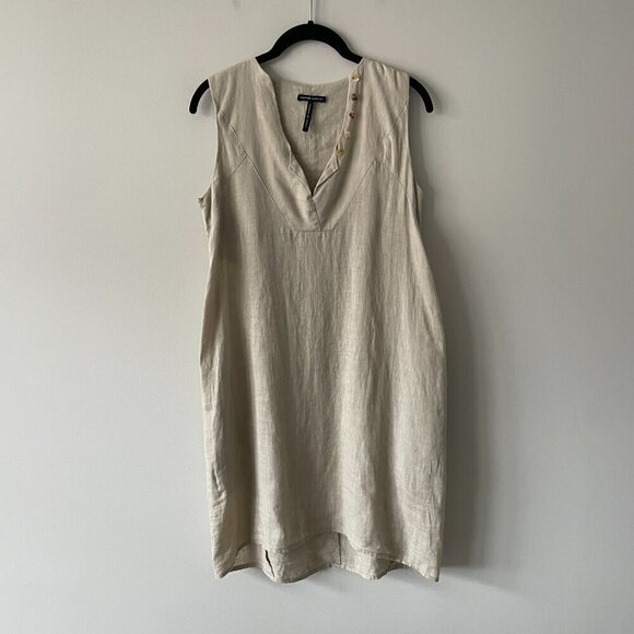 Sarah Pacini Linen Pullover V-Neck Casual Sleeveless Mini Dress Brown XS - Picture 2 of 8